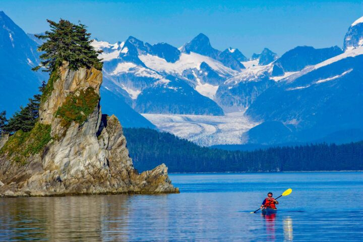 A sea kayaker at Lynn Canal in Alaska.