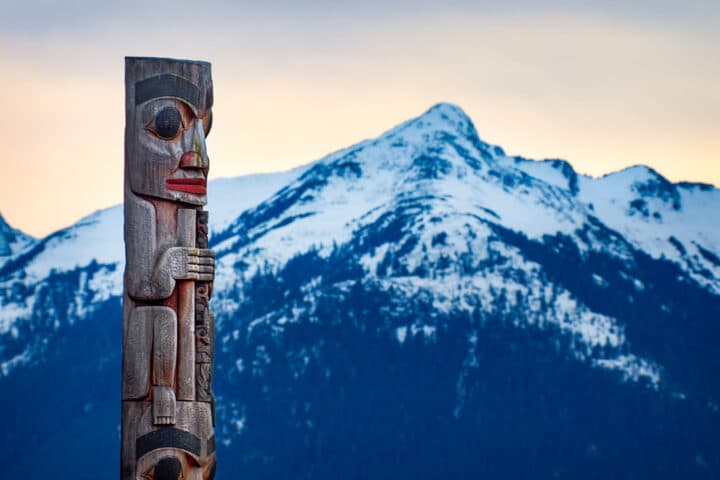 A Sitka totem pole in Alaska.