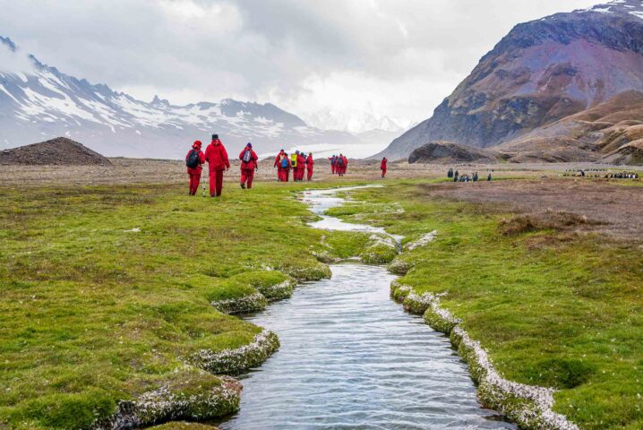 A group of hikers by Fortuna Bay.