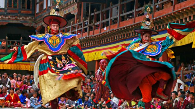 Traditional dancers in Bhutan.