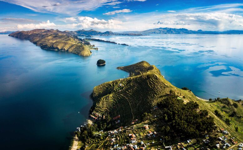 An aerial view of Isla del Sol.