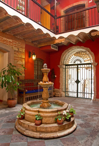 A fountain inside La Casona hotel.