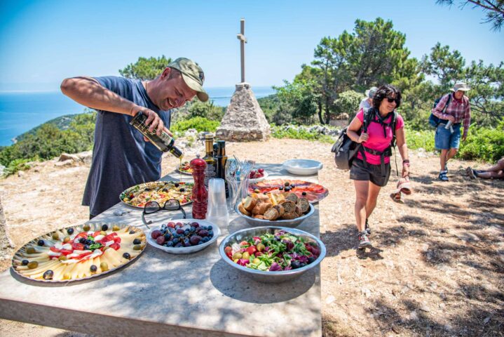 A table with appetizers outdoors in Croatia.