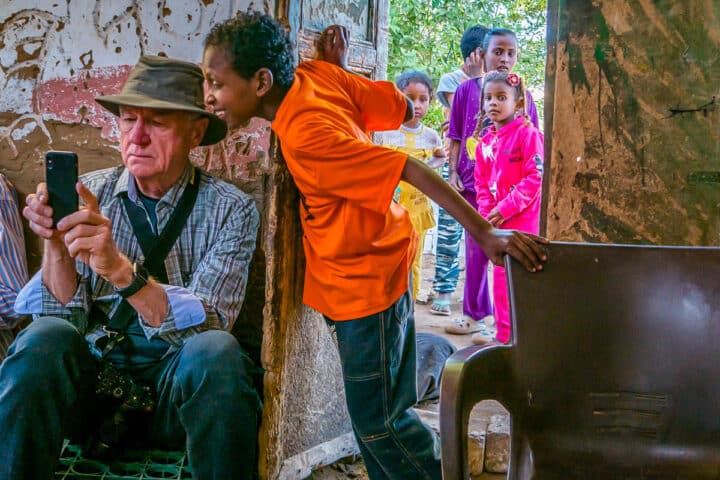 Tourists and children in Egypt.