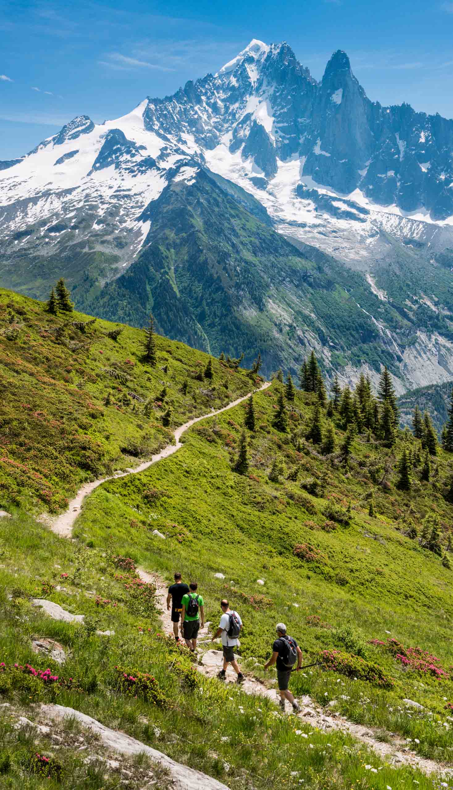 A group of people hiking in France.