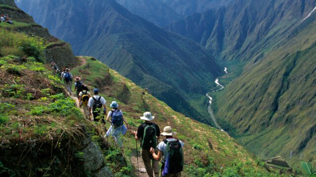 A group of people hiking the Inca Trail.