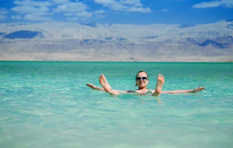 A tourist swimming.