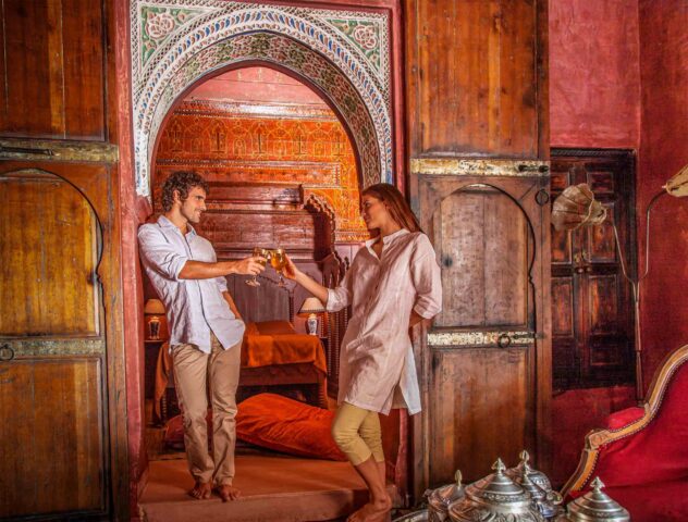 A couple enjoying a drink in Morocco.