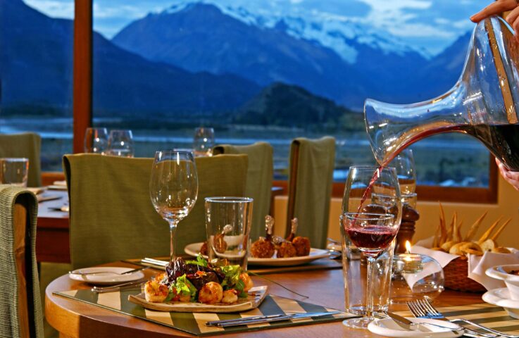 A dining table set with a meal.