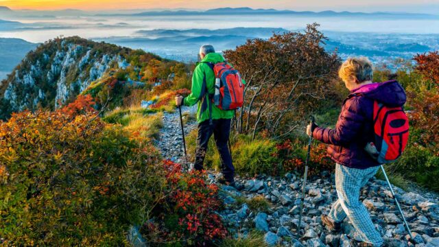 A couple hiking in Slovenia.