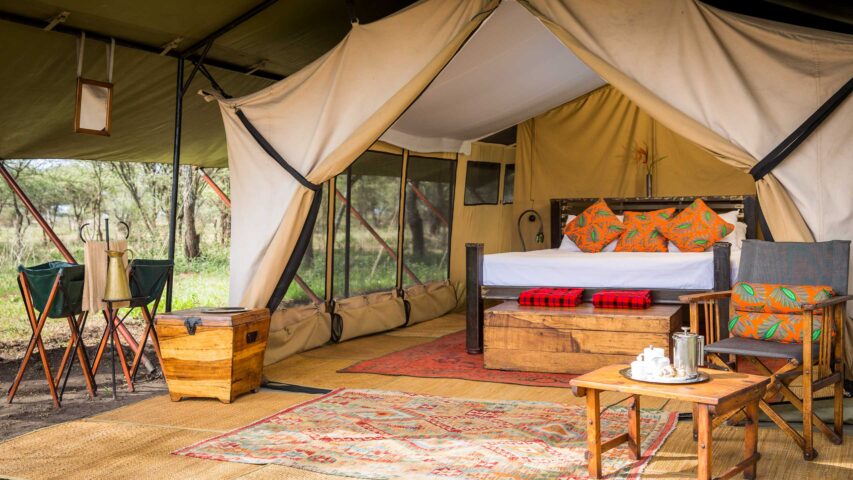 A bedroom in a tent.